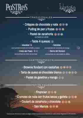 Carta postres restaurante lubrican